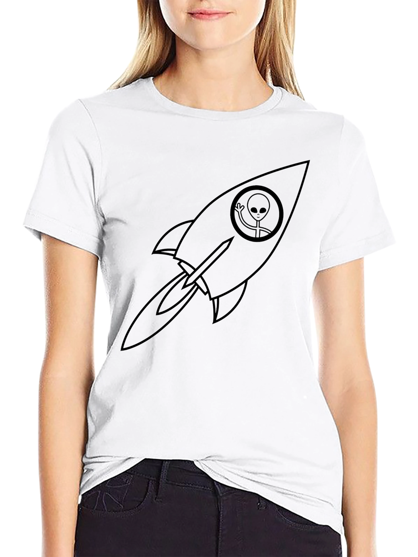 Alien Rocket Graphic Tee - Black Crew Neck T-Shirt