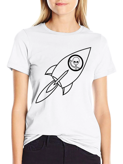 Alien Rocket Graphic Tee - Black Crew Neck T-Shirt