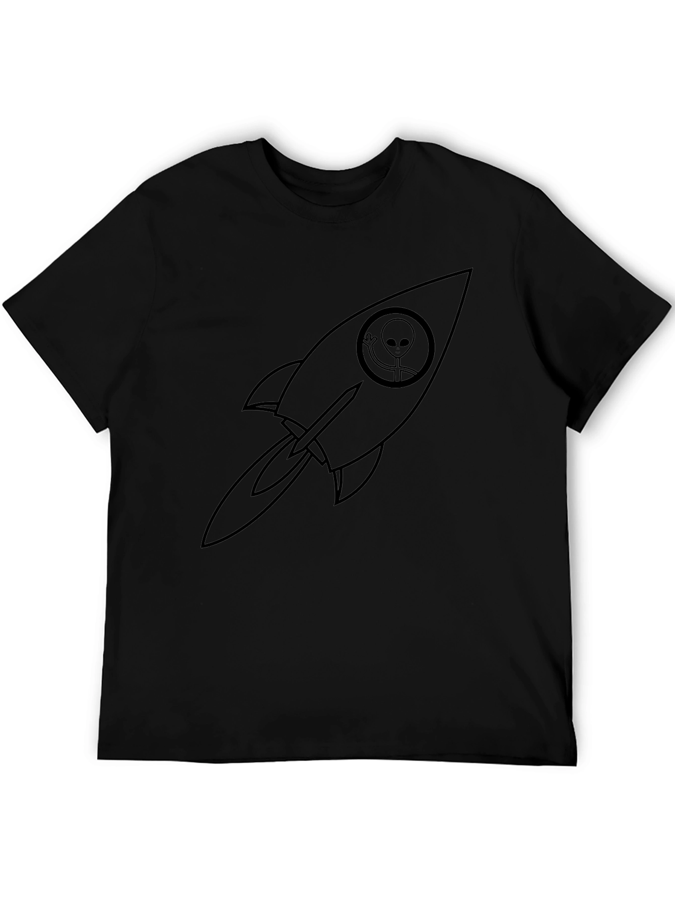 Alien Rocket Graphic Tee - Black Crew Neck T-Shirt