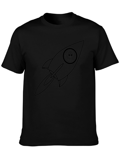 Alien Rocket Graphic Tee - Black Crew Neck T-Shirt