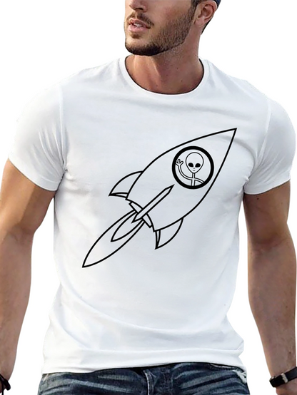 Alien Rocket Graphic Tee - Black Crew Neck T-Shirt