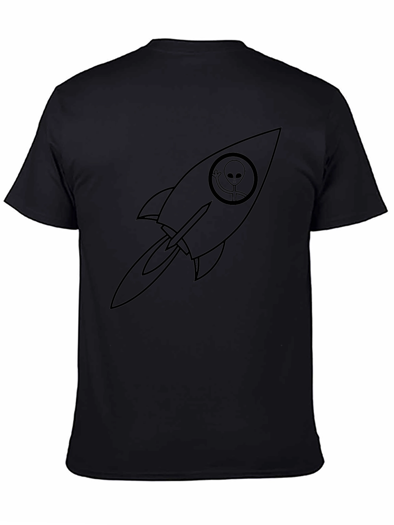 Alien Rocket Graphic Tee - Black Crew Neck T-Shirt