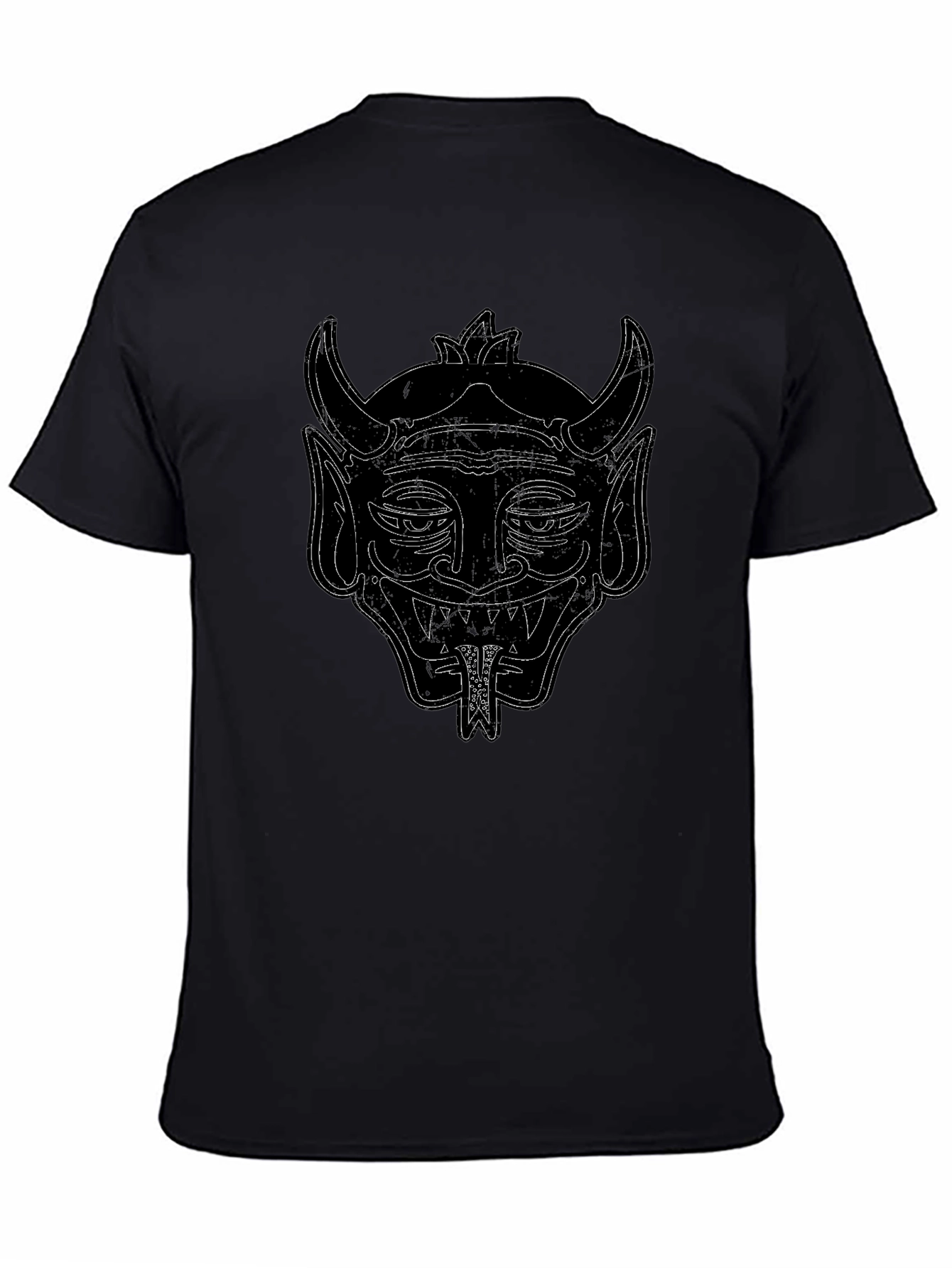 Black Graphic Tee - Oni Mask Design