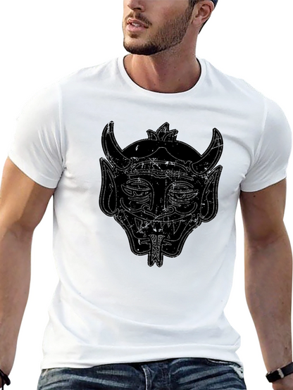 Black Graphic Tee - Oni Mask Design