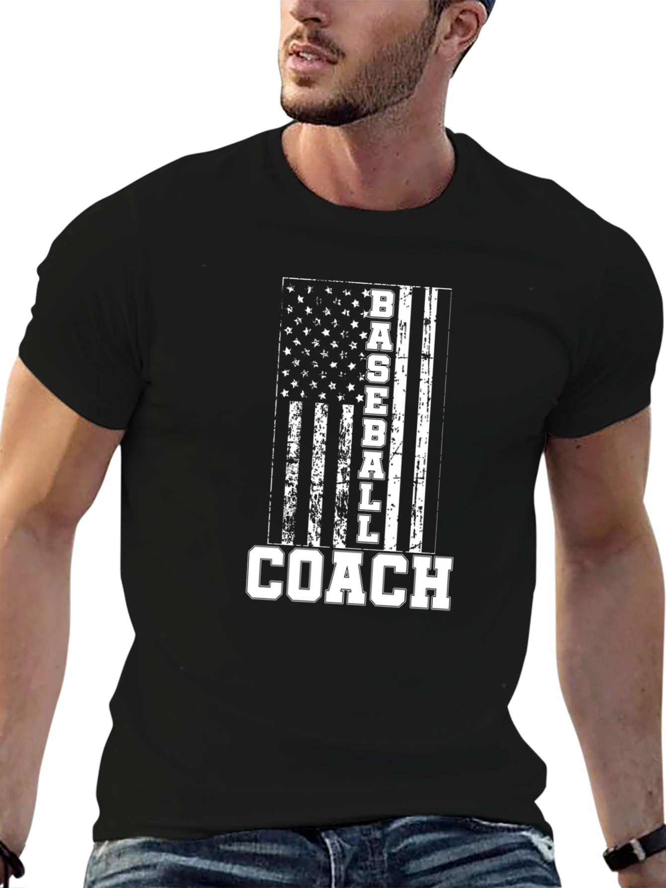 Baseball Coach American Flag T-Shirt