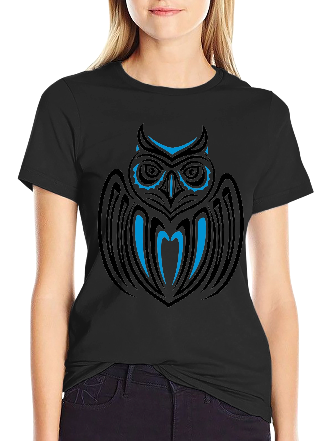 Tribal Owl Graphic Black T-Shirt