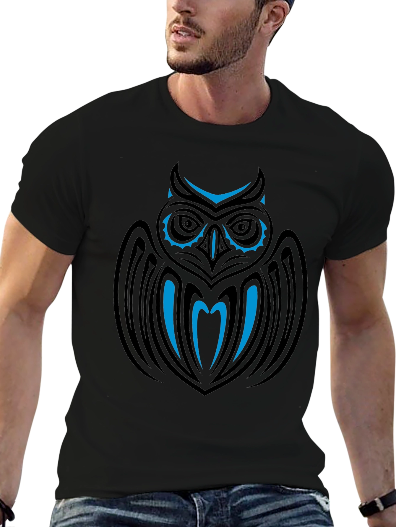 Tribal Owl Graphic Black T-Shirt