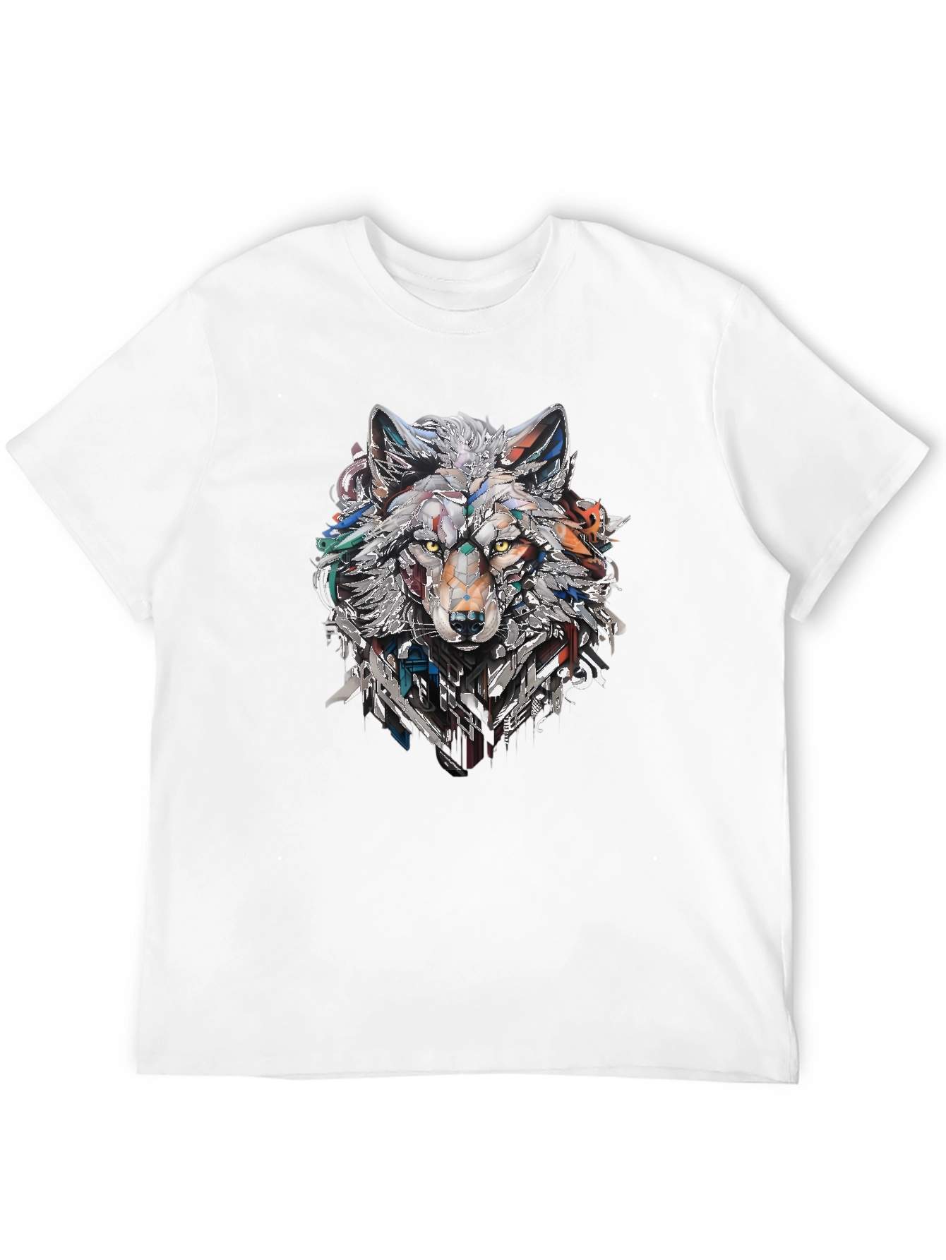 Abstract Geometric Wolf Graphic Print Black T-Shirt
