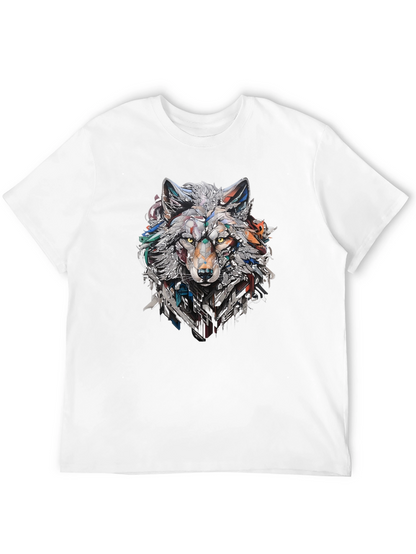 Abstract Geometric Wolf Graphic Print Black T-Shirt