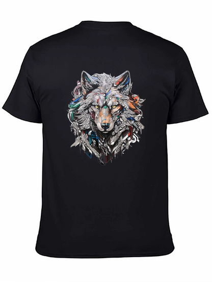 Abstract Geometric Wolf Graphic Print Black T-Shirt