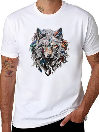 Abstract Geometric Wolf Graphic Print Black T-Shirt
