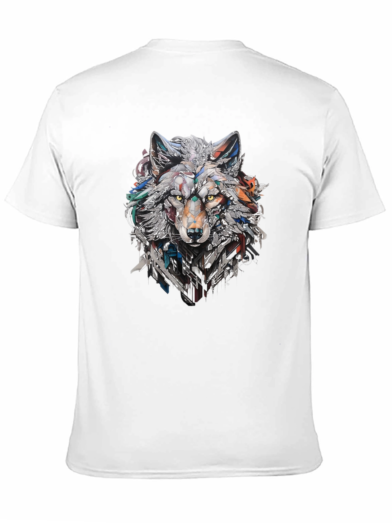 Abstract Geometric Wolf Graphic Print Black T-Shirt