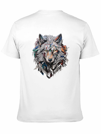 Abstract Geometric Wolf Graphic Print Black T-Shirt