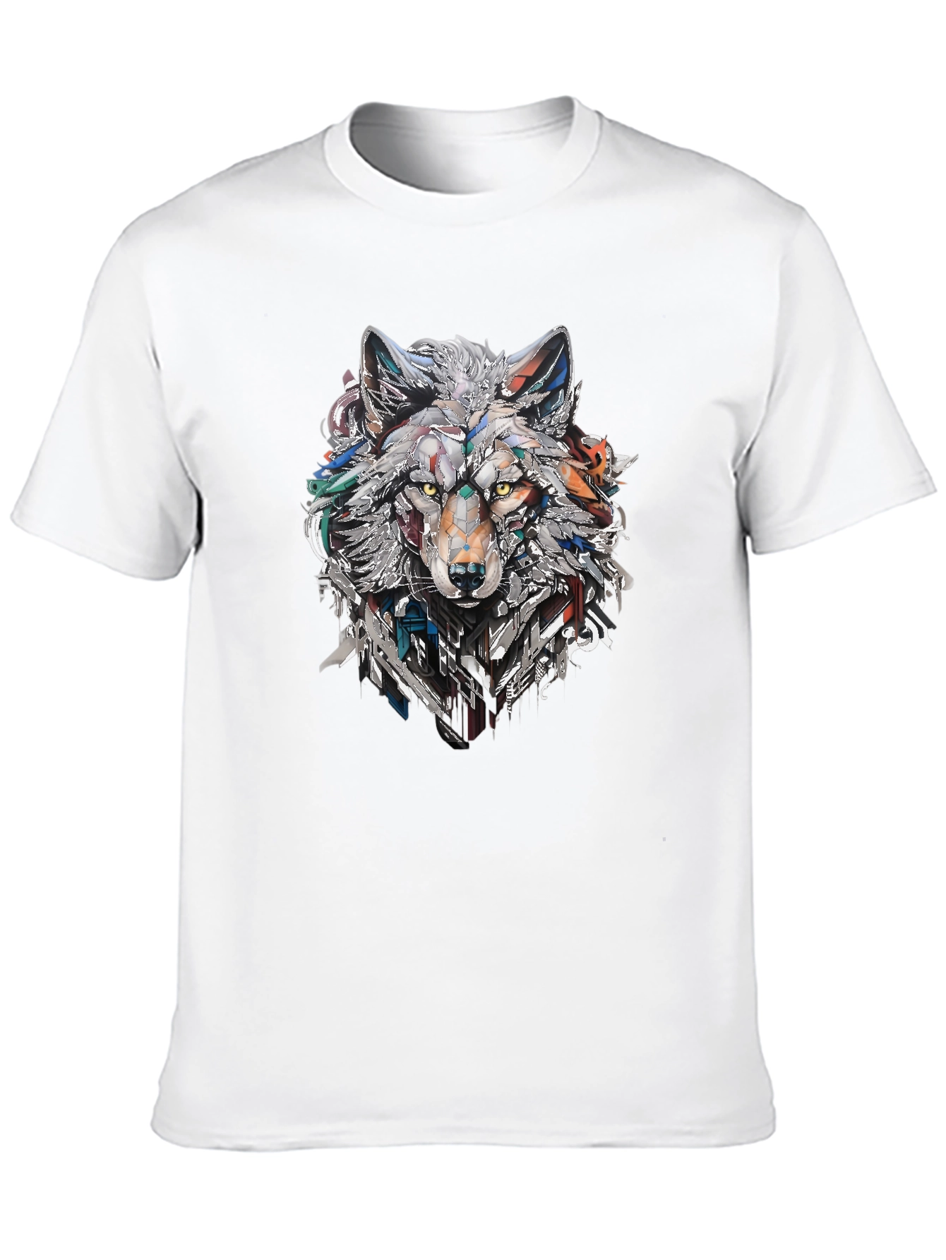 Abstract Geometric Wolf Graphic Print Black T-Shirt