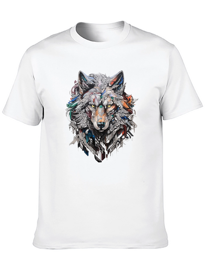 Abstract Geometric Wolf Graphic Print Black T-Shirt