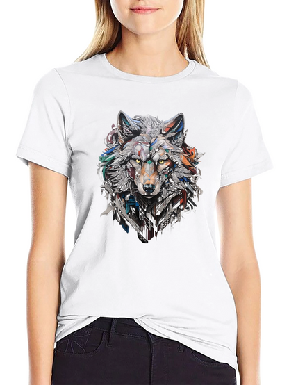 Abstract Geometric Wolf Graphic Print Black T-Shirt