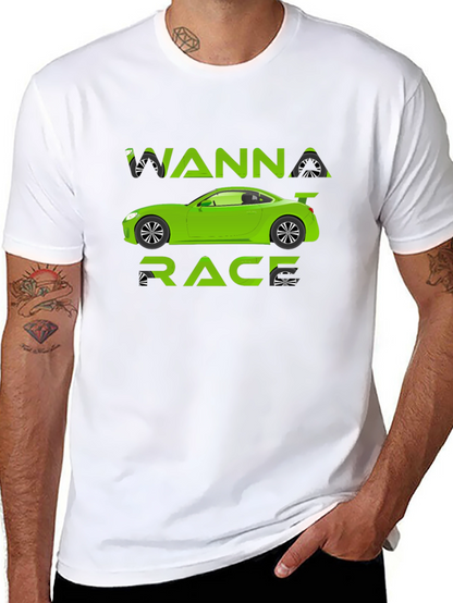 Wanna Race T-Shirt - Green Car Graphic Tee