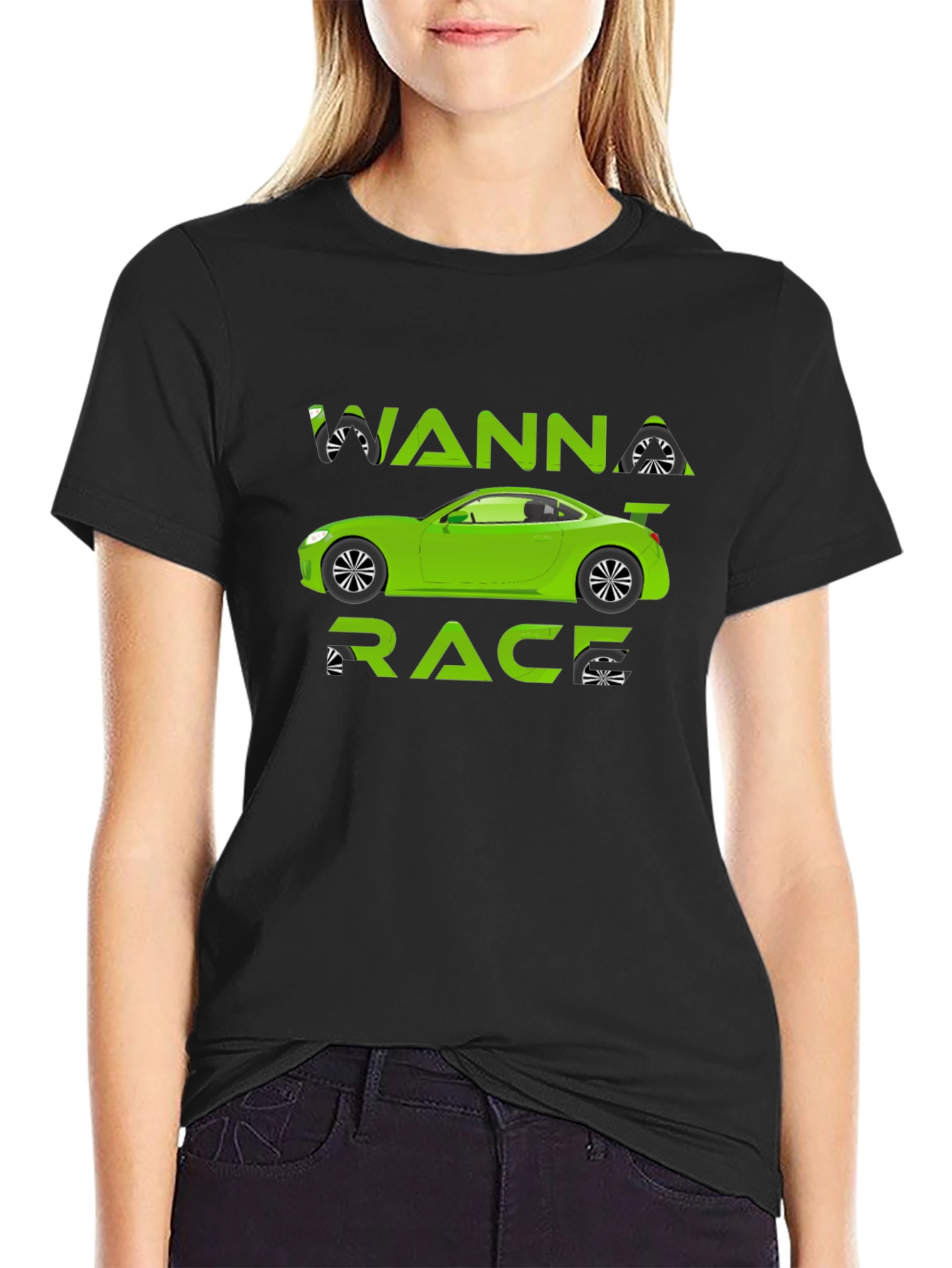 Wanna Race T-Shirt - Green Car Graphic Tee