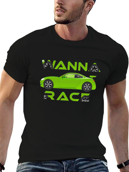 Wanna Race T-Shirt - Green Car Graphic Tee