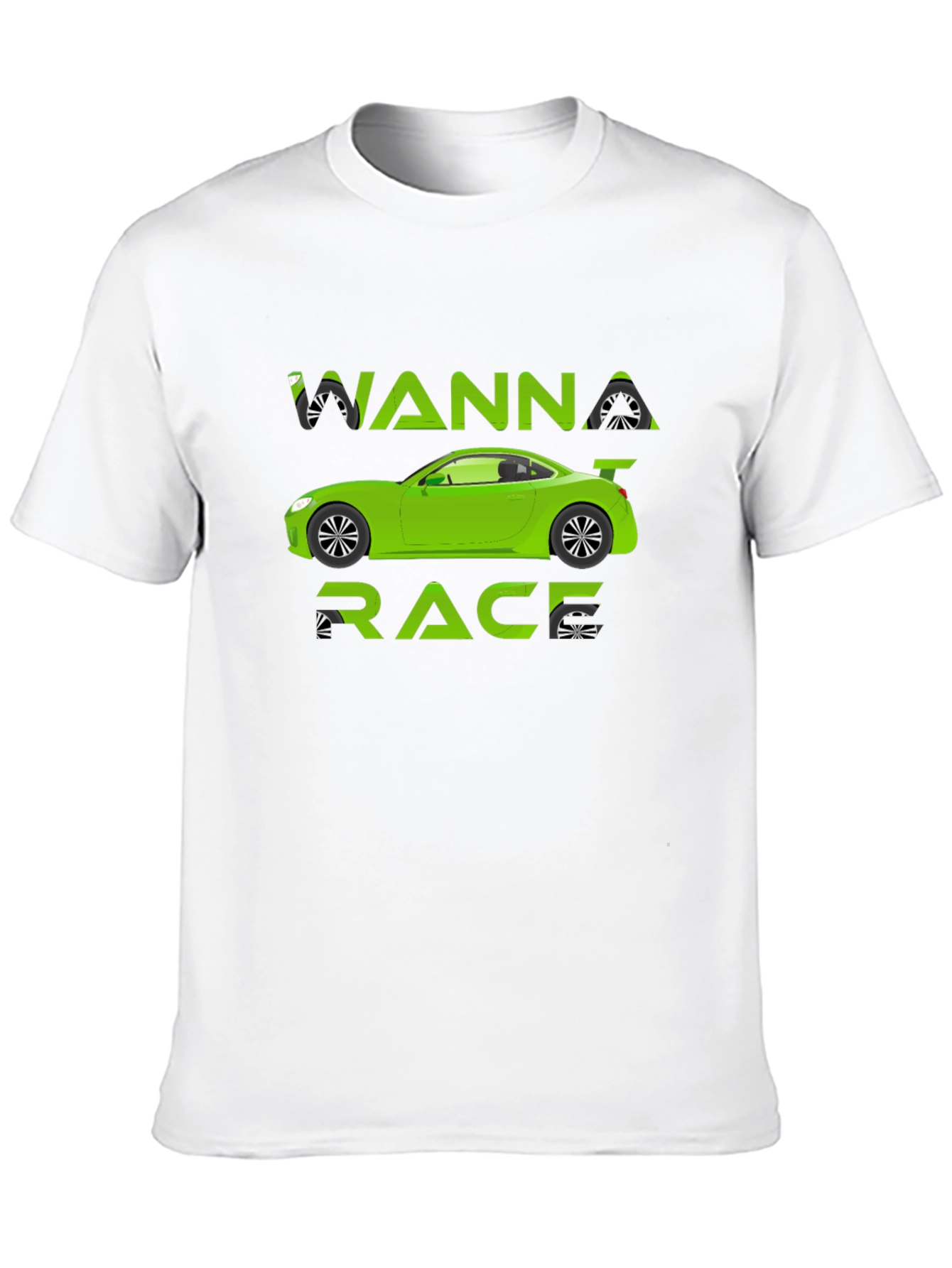 Wanna Race T-Shirt - Green Car Graphic Tee