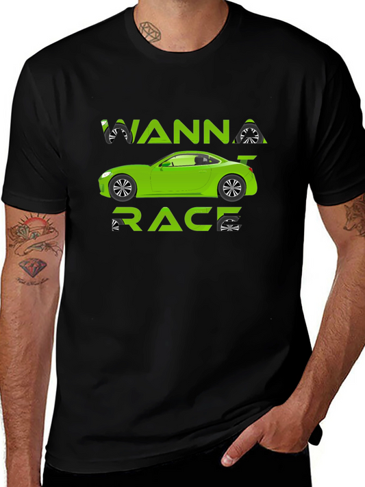 Wanna Race T-Shirt - Green Car Graphic Tee