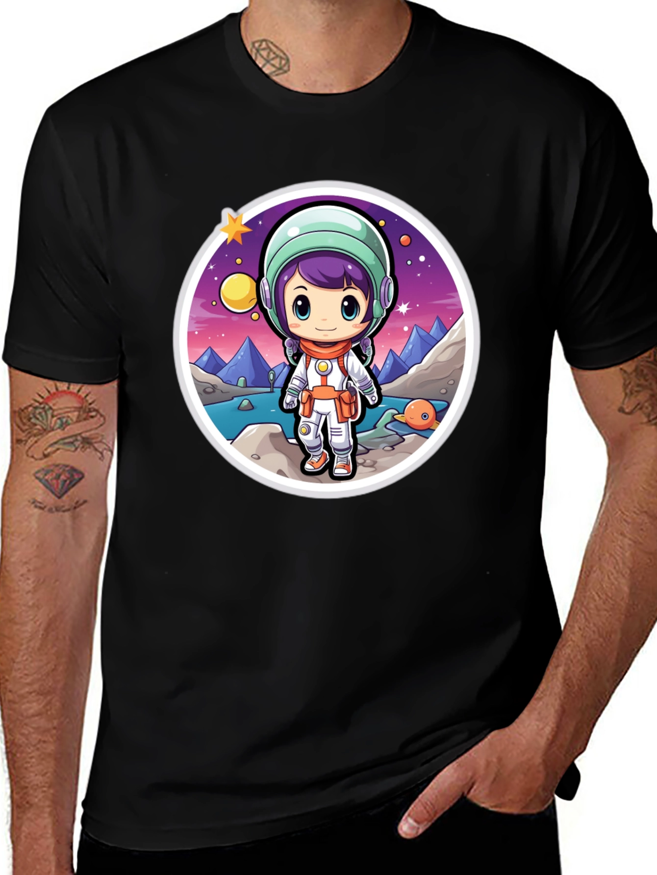 Astronaut Girl Black T-Shirt