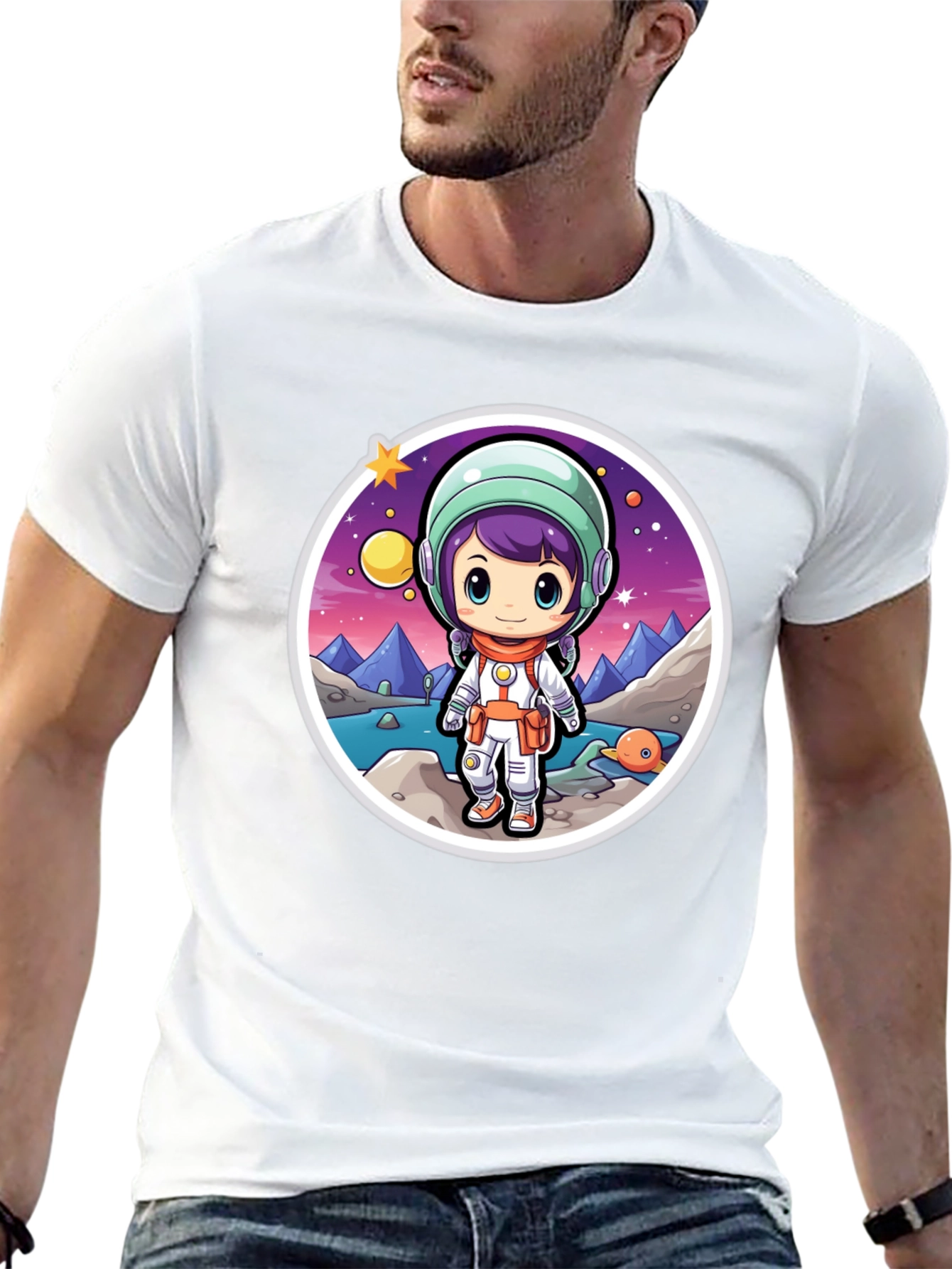Astronaut Girl Black T-Shirt