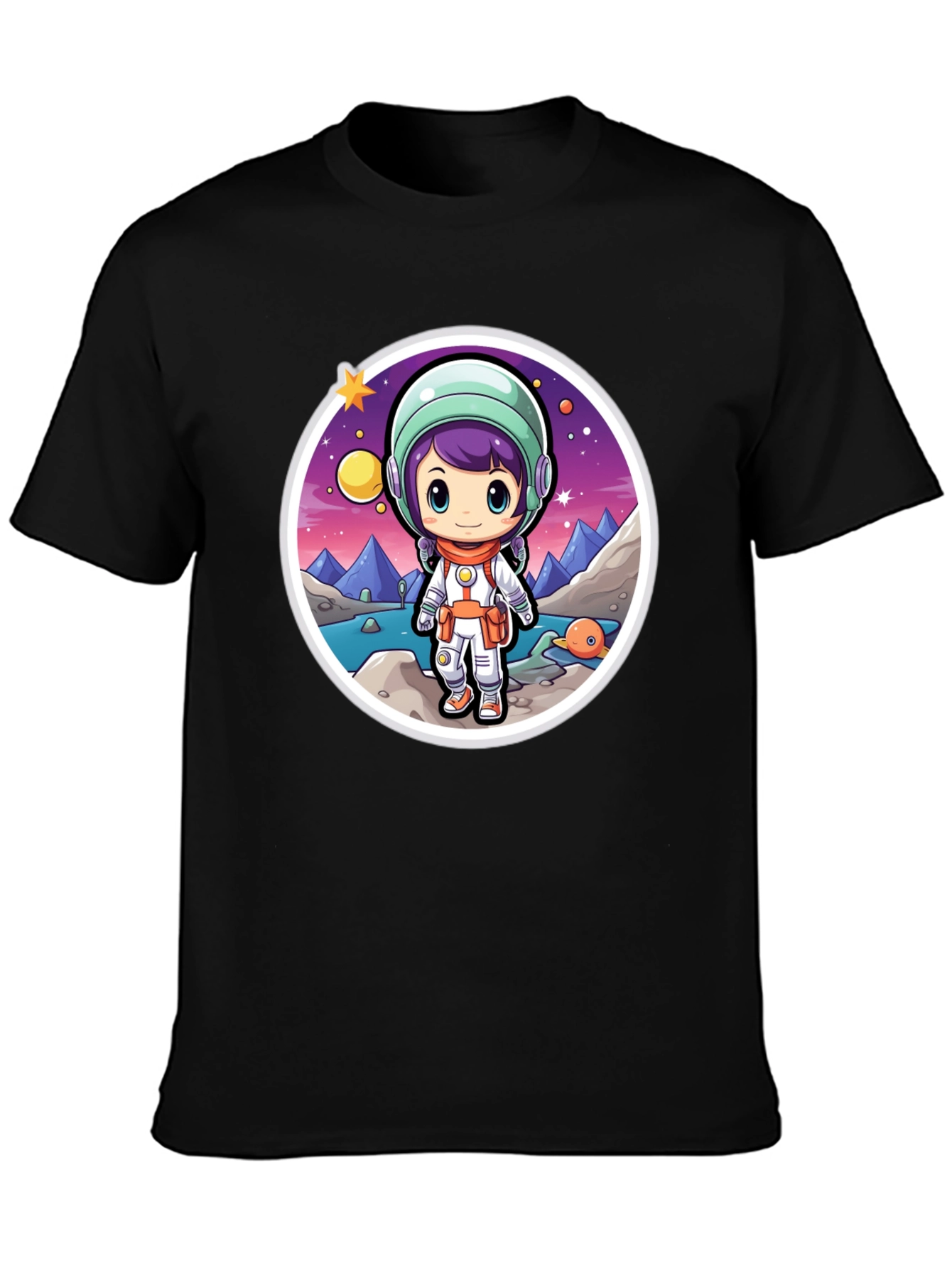 Astronaut Girl Black T-Shirt