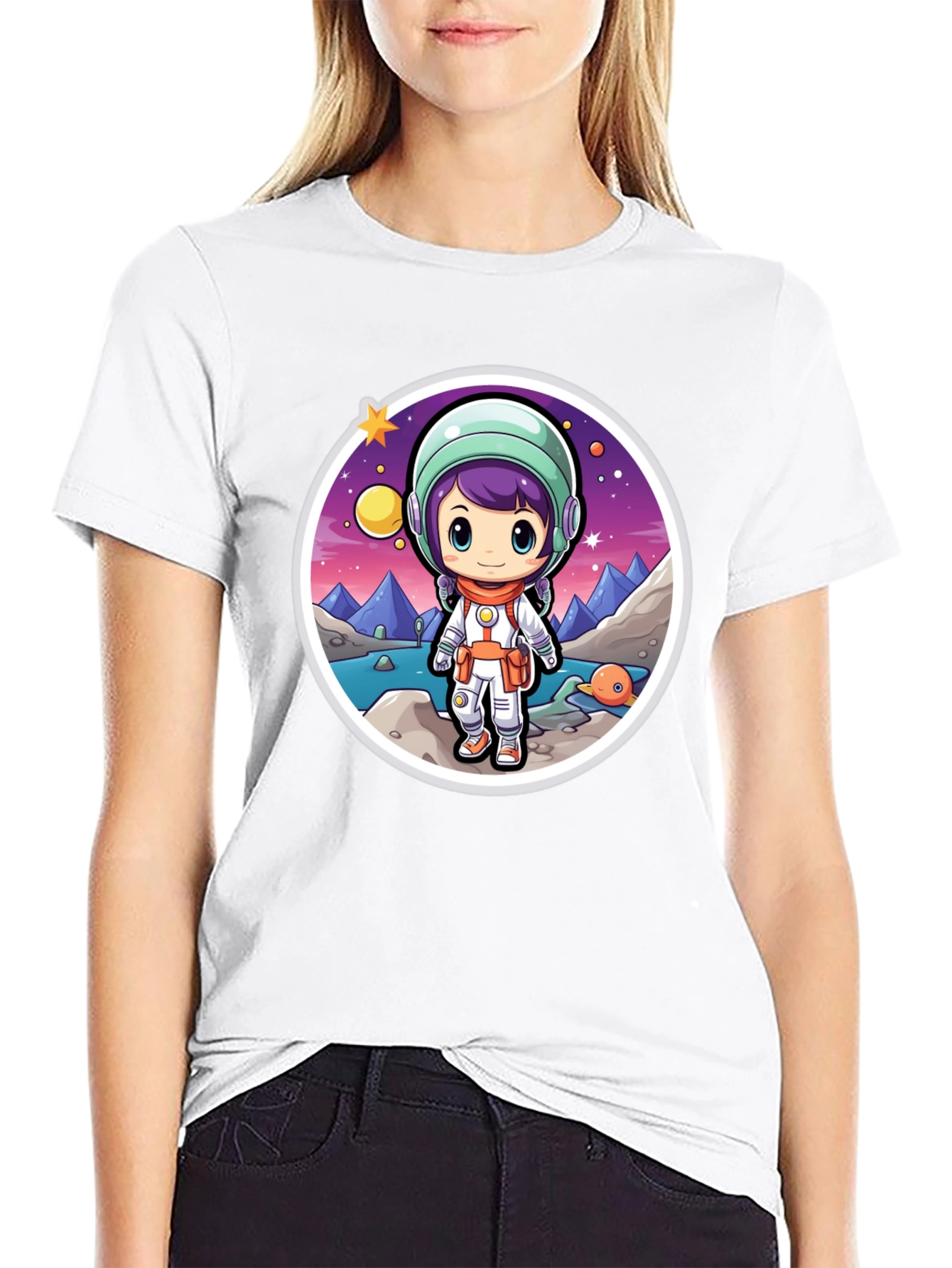 Astronaut Girl Black T-Shirt