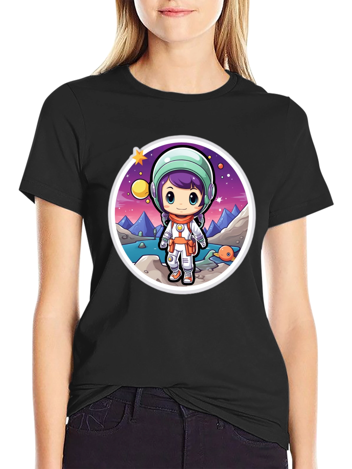 Astronaut Girl Black T-Shirt