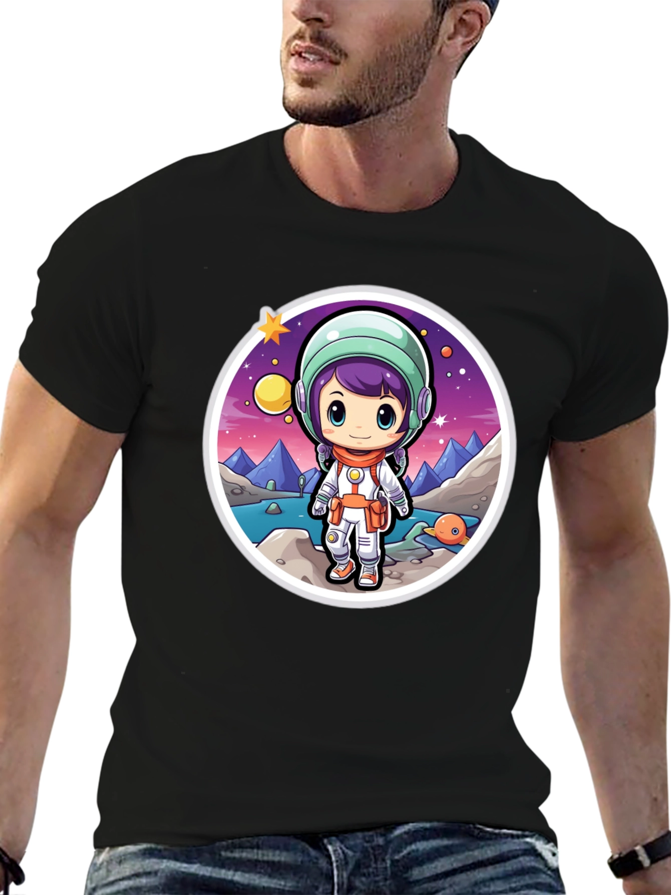 Astronaut Girl Black T-Shirt
