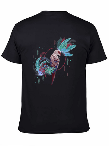 Tropical Bird Graphic Tee - Black Casual T-Shirt