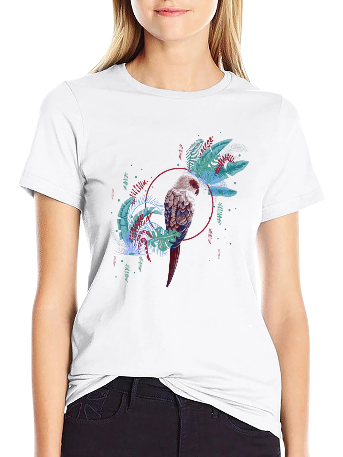 Tropical Bird Graphic Tee - Black Casual T-Shirt