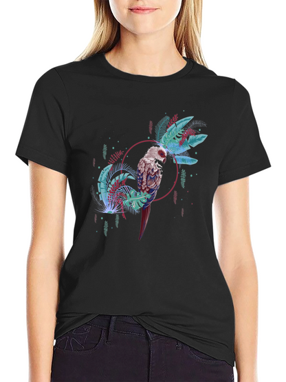 Tropical Bird Graphic Tee - Black Casual T-Shirt