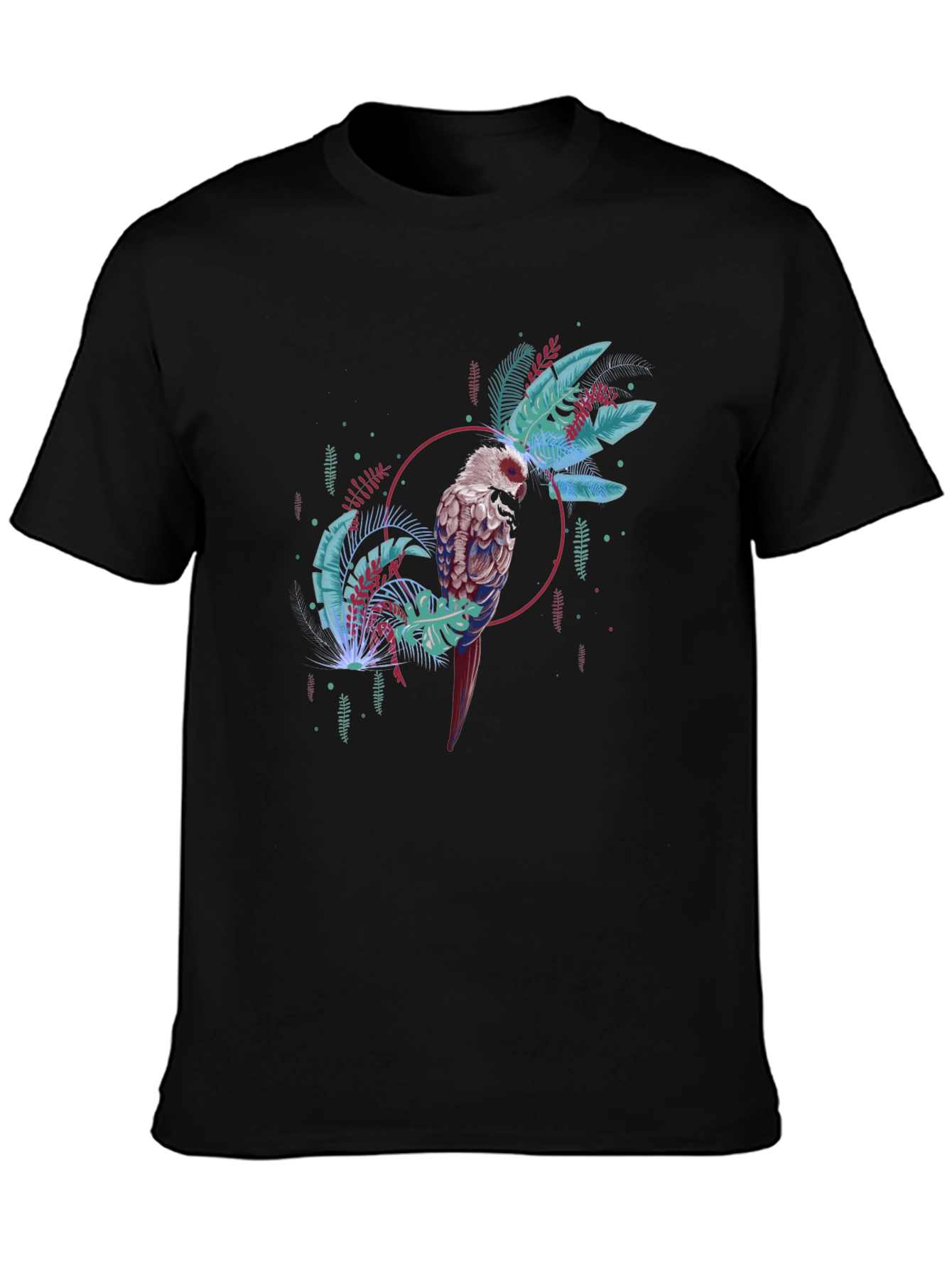 Tropical Bird Graphic Tee - Black Casual T-Shirt