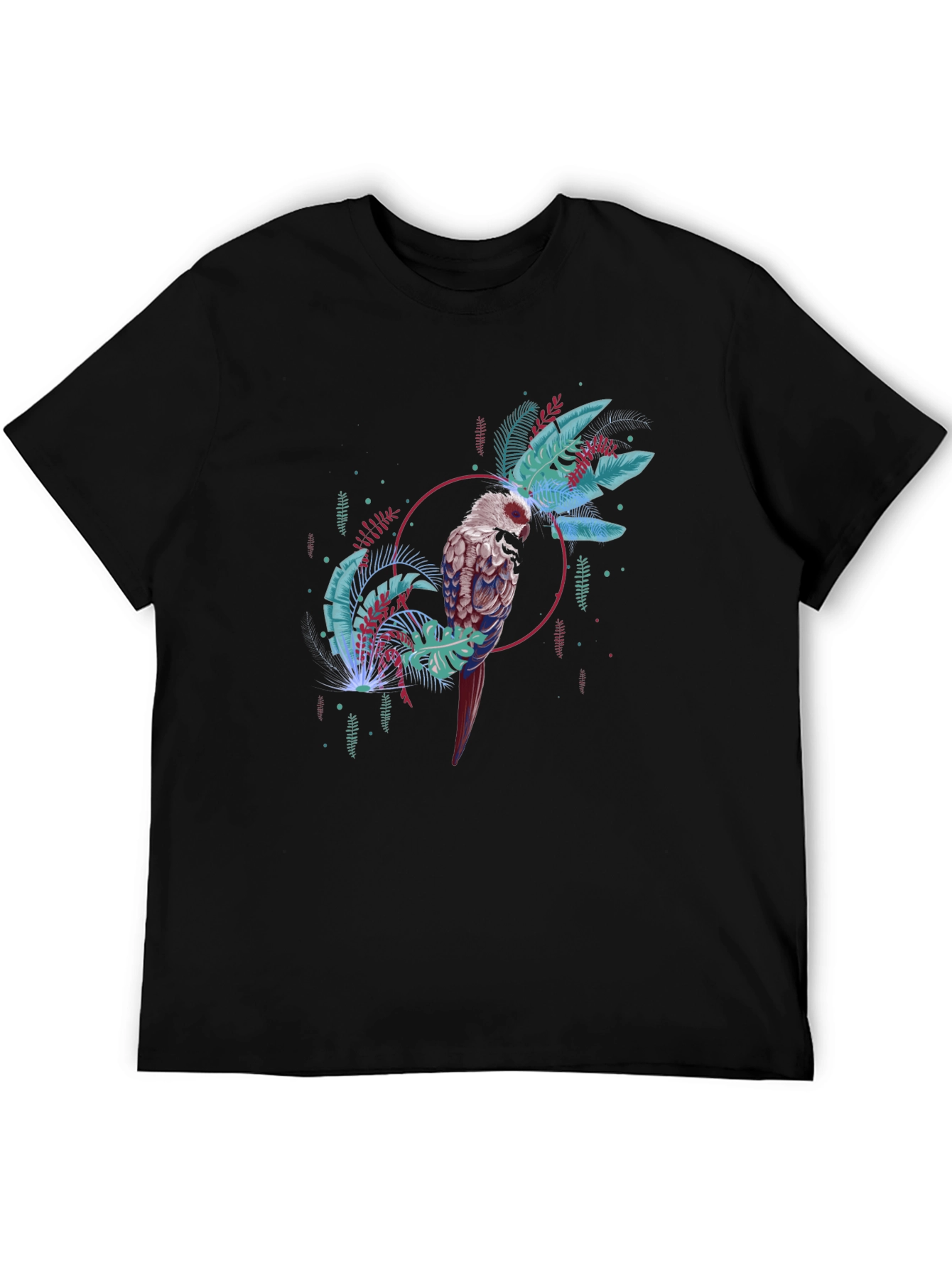 Tropical Bird Graphic Tee - Black Casual T-Shirt