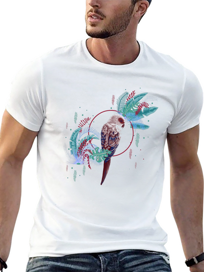 Tropical Bird Graphic Tee - Black Casual T-Shirt