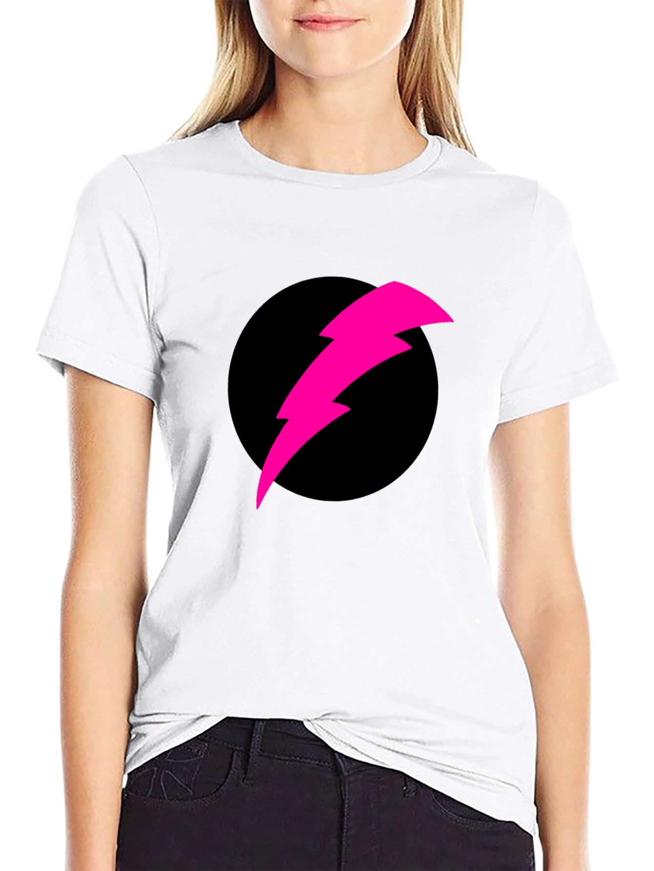 Black T-Shirt with Pink Lightning Bolt Design