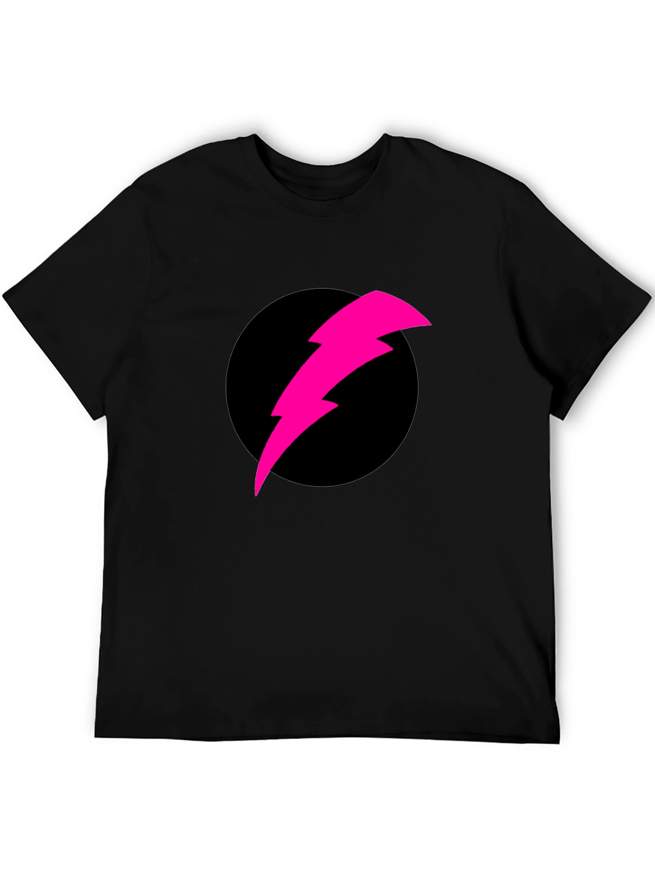 Black T-Shirt with Pink Lightning Bolt Design