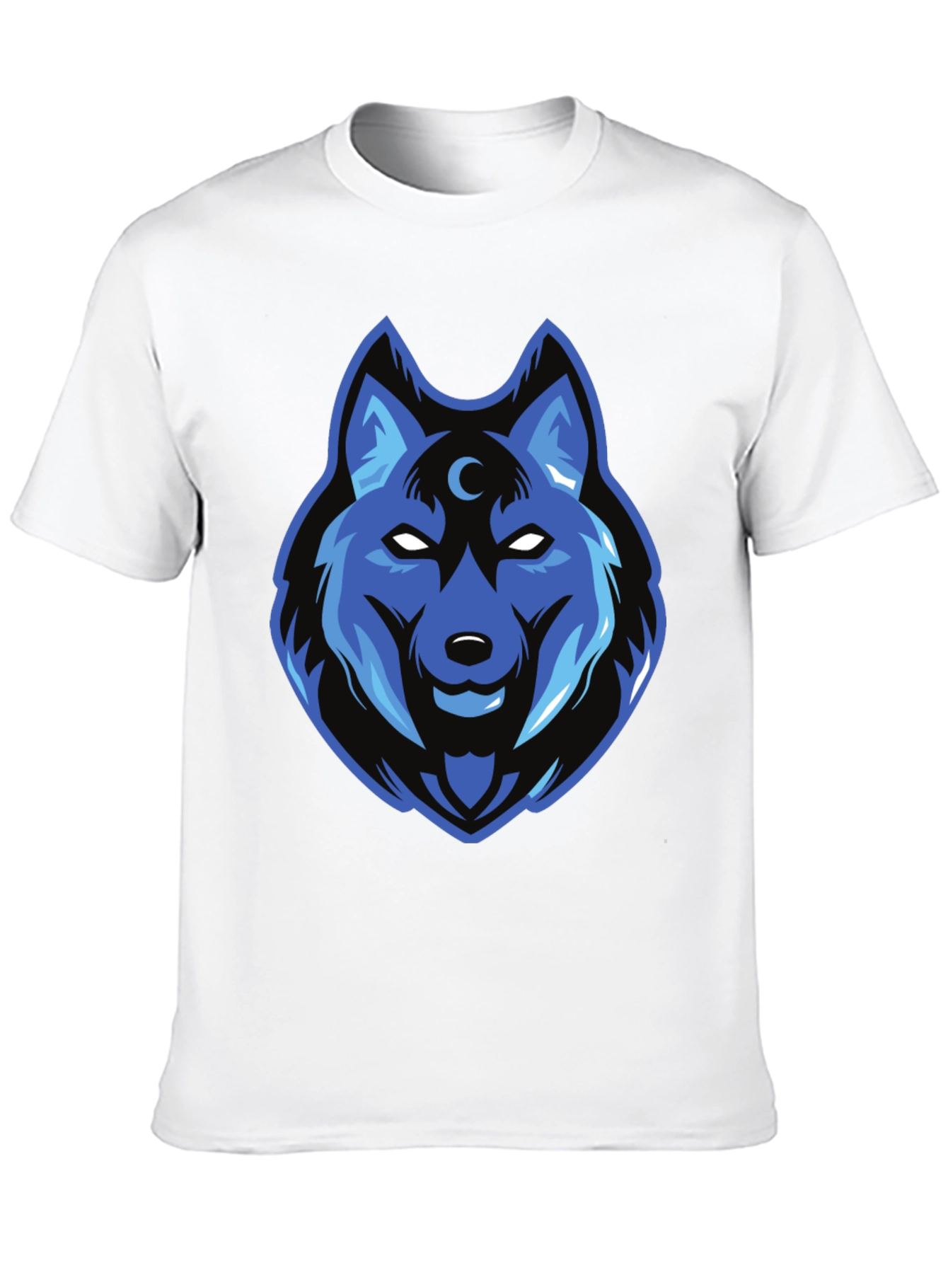 Blue Wolf Graphic Print Black T-Shirt