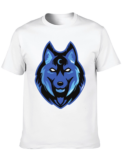 Blue Wolf Graphic Print Black T-Shirt