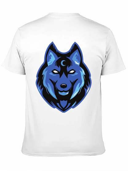 Blue Wolf Graphic Print Black T-Shirt