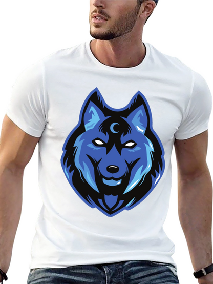 Blue Wolf Graphic Print Black T-Shirt