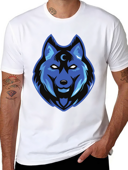 Blue Wolf Graphic Print Black T-Shirt