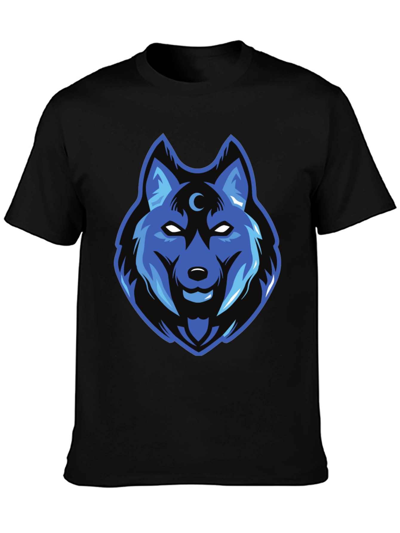 Blue Wolf Graphic Print Black T-Shirt