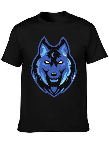 Blue Wolf Graphic Print Black T-Shirt