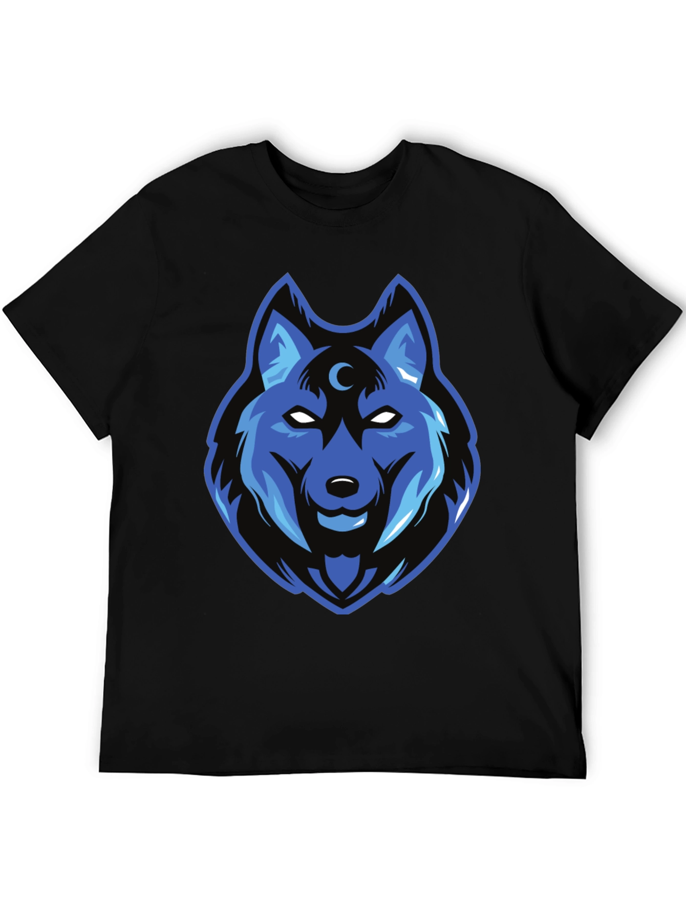 Blue Wolf Graphic Print Black T-Shirt