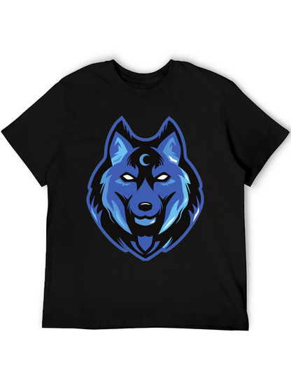 Blue Wolf Graphic Print Black T-Shirt
