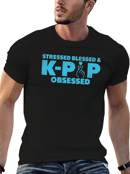 Stressed Blessed & K-Pop Obsessed Graphic Tee