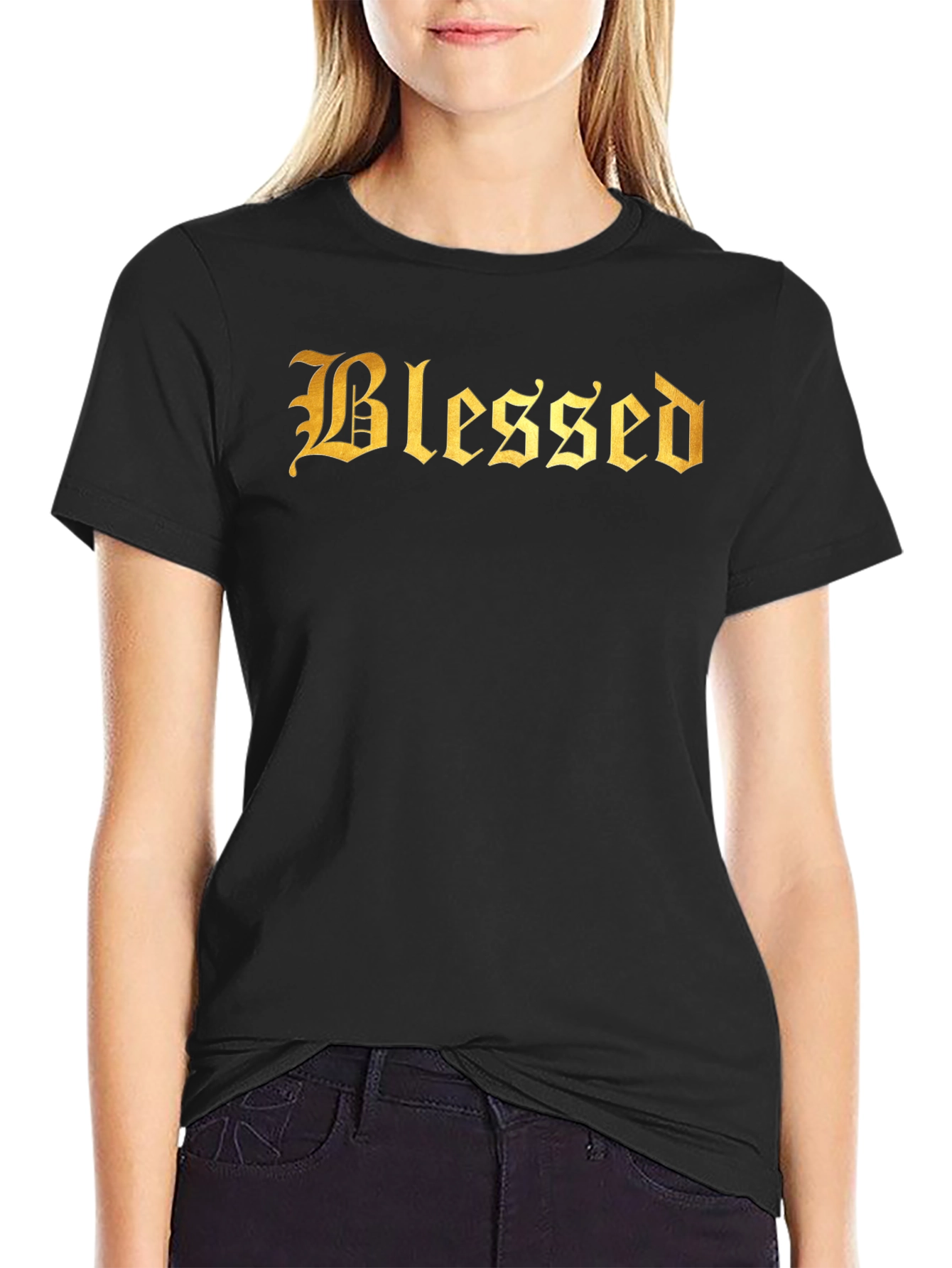 Blessed Gold Lettering Black T-Shirt